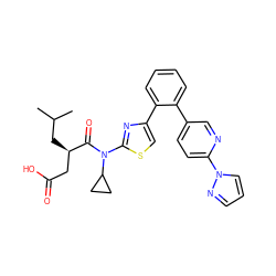 CC(C)C[C@H](CC(=O)O)C(=O)N(c1nc(-c2ccccc2-c2ccc(-n3cccn3)nc2)cs1)C1CC1 ZINC000198985154