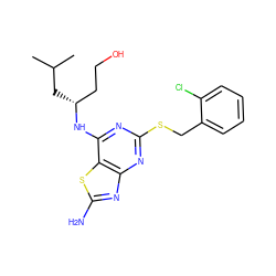 CC(C)C[C@H](CCO)Nc1nc(SCc2ccccc2Cl)nc2nc(N)sc12 ZINC000095605339