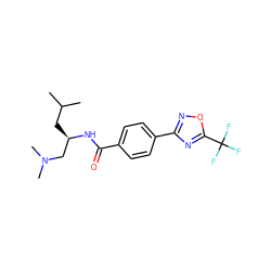 CC(C)C[C@H](CN(C)C)NC(=O)c1ccc(-c2noc(C(F)(F)F)n2)cc1 ZINC000143406267