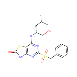 CC(C)C[C@H](CO)Nc1nc(S(=O)(=O)Cc2ccccc2)nc2[nH]c(=O)sc12 ZINC000095602606