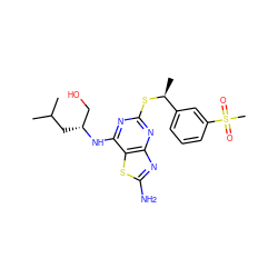 CC(C)C[C@H](CO)Nc1nc(S[C@@H](C)c2cccc(S(C)(=O)=O)c2)nc2nc(N)sc12 ZINC000095605581