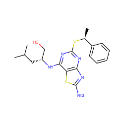 CC(C)C[C@H](CO)Nc1nc(S[C@@H](C)c2ccccc2)nc2nc(N)sc12 ZINC000043132600