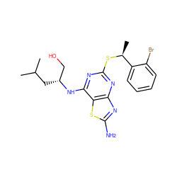 CC(C)C[C@H](CO)Nc1nc(S[C@@H](C)c2ccccc2Br)nc2nc(N)sc12 ZINC000095605596