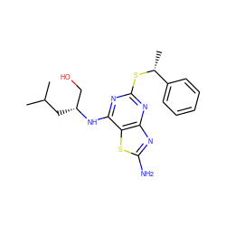 CC(C)C[C@H](CO)Nc1nc(S[C@H](C)c2ccccc2)nc2nc(N)sc12 ZINC000043132602