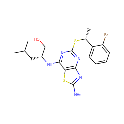 CC(C)C[C@H](CO)Nc1nc(S[C@H](C)c2ccccc2Br)nc2nc(N)sc12 ZINC000095601421