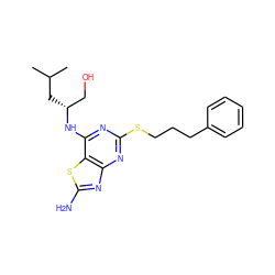 CC(C)C[C@H](CO)Nc1nc(SCCCc2ccccc2)nc2nc(N)sc12 ZINC000095603878