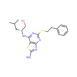 CC(C)C[C@H](CO)Nc1nc(SCCc2ccccc2)nc2nc(N)sc12 ZINC000095605513