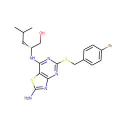 CC(C)C[C@H](CO)Nc1nc(SCc2ccc(Br)cc2)nc2nc(N)sc12 ZINC000038381482