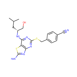 CC(C)C[C@H](CO)Nc1nc(SCc2ccc(C#N)cc2)nc2nc(N)sc12 ZINC000034342044