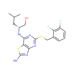 CC(C)C[C@H](CO)Nc1nc(SCc2cccc(F)c2F)nc2nc(N)sc12 ZINC000095603634