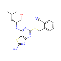 CC(C)C[C@H](CO)Nc1nc(SCc2ccccc2C#N)nc2nc(N)sc12 ZINC000034296607