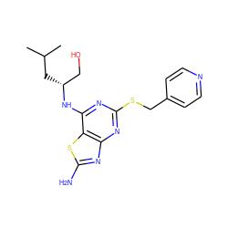 CC(C)C[C@H](CO)Nc1nc(SCc2ccncc2)nc2nc(N)sc12 ZINC000095604713