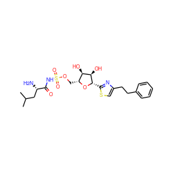 CC(C)C[C@H](N)C(=O)NS(=O)(=O)OC[C@H]1O[C@@H](c2nc(CCc3ccccc3)cs2)[C@H](O)[C@@H]1O ZINC000027200780