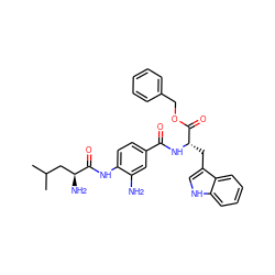 CC(C)C[C@H](N)C(=O)Nc1ccc(C(=O)N[C@@H](Cc2c[nH]c3ccccc23)C(=O)OCc2ccccc2)cc1N ZINC000299864699