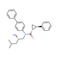 CC(C)C[C@H](N)CN(C(=O)[C@@H]1C[C@H]1c1ccccc1)c1ccc(-c2ccccc2)cc1 ZINC000299869046