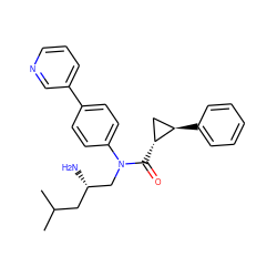 CC(C)C[C@H](N)CN(C(=O)[C@@H]1C[C@H]1c1ccccc1)c1ccc(-c2cccnc2)cc1 ZINC000299861637