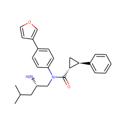 CC(C)C[C@H](N)CN(C(=O)[C@@H]1C[C@H]1c1ccccc1)c1ccc(-c2ccoc2)cc1 ZINC000299862339