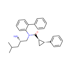 CC(C)C[C@H](N)CN(C(=O)[C@@H]1C[C@H]1c1ccccc1)c1ccccc1-c1ccccc1 ZINC000299868167