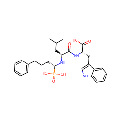 CC(C)C[C@H](N[C@@H](CCCc1ccccc1)P(=O)(O)O)C(=O)N[C@@H](Cc1c[nH]c2ccccc12)C(=O)O ZINC000028257515