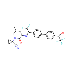 CC(C)C[C@H](N[C@@H](c1ccc(-c2ccc([C@H](O)C(F)(F)F)cc2)cc1)C(F)F)C(=O)NC1(C#N)CC1 ZINC000066078667