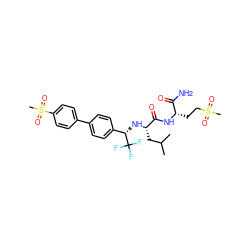 CC(C)C[C@H](N[C@@H](c1ccc(-c2ccc(S(C)(=O)=O)cc2)cc1)C(F)(F)F)C(=O)N[C@@H](CCS(C)(=O)=O)C(N)=O ZINC000028951339