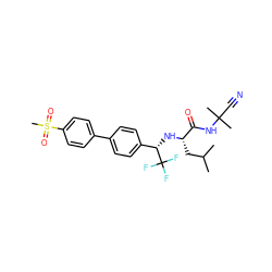 CC(C)C[C@H](N[C@@H](c1ccc(-c2ccc(S(C)(=O)=O)cc2)cc1)C(F)(F)F)C(=O)NC(C)(C)C#N ZINC000029040663