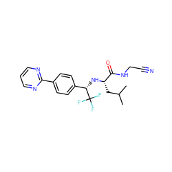 CC(C)C[C@H](N[C@@H](c1ccc(-c2ncccn2)cc1)C(F)(F)F)C(=O)NCC#N ZINC000014971289