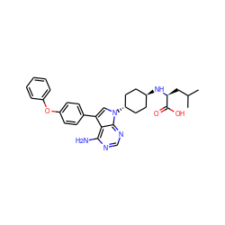 CC(C)C[C@H](N[C@H]1CC[C@H](n2cc(-c3ccc(Oc4ccccc4)cc3)c3c(N)ncnc32)CC1)C(=O)O ZINC001772648684