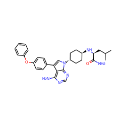 CC(C)C[C@H](N[C@H]1CC[C@H](n2cc(-c3ccc(Oc4ccccc4)cc3)c3c(N)ncnc32)CC1)C(N)=O ZINC001772645751