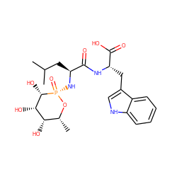 CC(C)C[C@H](N[P@]1(=O)O[C@H](C)[C@H](O)[C@H](O)[C@@H]1O)C(=O)N[C@@H](Cc1c[nH]c2ccccc12)C(=O)O ZINC000040454331