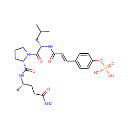 CC(C)C[C@H](NC(=O)/C=C/c1ccc(OP(=O)(O)O)cc1)C(=O)N1CCC[C@H]1C(=O)N[C@@H](C)CCC(N)=O ZINC000049695002