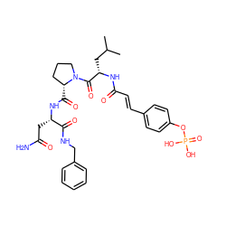 CC(C)C[C@H](NC(=O)/C=C/c1ccc(OP(=O)(O)O)cc1)C(=O)N1CCC[C@H]1C(=O)N[C@@H](CC(N)=O)C(=O)NCc1ccccc1 ZINC000049695313