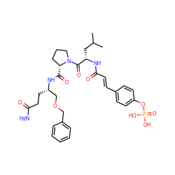 CC(C)C[C@H](NC(=O)/C=C/c1ccc(OP(=O)(O)O)cc1)C(=O)N1CCC[C@H]1C(=O)N[C@@H](CCC(N)=O)COCc1ccccc1 ZINC000049695375