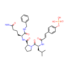 CC(C)C[C@H](NC(=O)/C=C/c1ccc(OP(=O)(O)O)cc1)C(=O)N1CCC[C@H]1C(=O)N[C@@H](CCCC(N)=O)C(=O)NCc1ccccc1 ZINC000049723135