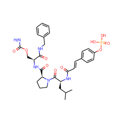 CC(C)C[C@H](NC(=O)/C=C/c1ccc(OP(=O)(O)O)cc1)C(=O)N1CCC[C@H]1C(=O)N[C@@H](COC(N)=O)C(=O)NCc1ccccc1 ZINC000028702446