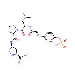 CC(C)C[C@H](NC(=O)/C=C/c1ccc(OP(=O)(O)O)cc1)C(=O)N1CCC[C@H]1C(=O)N[C@@H]1CN[C@H](C(N)=O)C1 ZINC000049708983