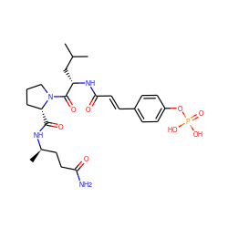 CC(C)C[C@H](NC(=O)/C=C/c1ccc(OP(=O)(O)O)cc1)C(=O)N1CCC[C@H]1C(=O)N[C@H](C)CCC(N)=O ZINC000049709992