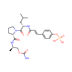 CC(C)C[C@H](NC(=O)/C=C/c1ccc(OP(=O)(O)O)cc1)C(=O)N1CCC[C@H]1C(=O)N[C@H](C)COC(N)=O ZINC000049723141