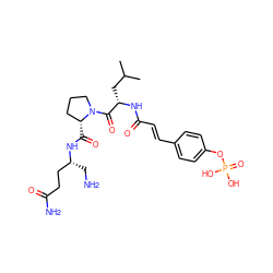 CC(C)C[C@H](NC(=O)/C=C/c1ccc(OP(=O)(O)O)cc1)C(=O)N1CCC[C@H]1C(=O)N[C@H](CN)CCC(N)=O ZINC000049695385