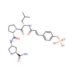 CC(C)C[C@H](NC(=O)/C=C/c1ccc(OP(=O)(O)O)cc1)C(=O)N1CCC[C@H]1C(=O)N[C@H]1CN[C@H](C(N)=O)C1 ZINC000049694801