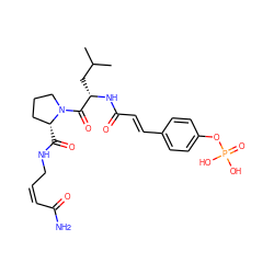 CC(C)C[C@H](NC(=O)/C=C/c1ccc(OP(=O)(O)O)cc1)C(=O)N1CCC[C@H]1C(=O)NC/C=C\C(N)=O ZINC000049695472