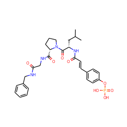 CC(C)C[C@H](NC(=O)/C=C/c1ccc(OP(=O)(O)O)cc1)C(=O)N1CCC[C@H]1C(=O)NCC(=O)NCc1ccccc1 ZINC000049722812