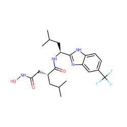 CC(C)C[C@H](NC(=O)[C@@H](CC(=O)NO)CC(C)C)c1nc2cc(C(F)(F)F)ccc2[nH]1 ZINC000029336605