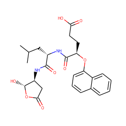 CC(C)C[C@H](NC(=O)[C@@H](CCC(=O)O)Oc1cccc2ccccc12)C(=O)N[C@H]1CC(=O)O[C@@H]1O ZINC000013819293