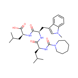 CC(C)C[C@H](NC(=O)[C@@H](Cc1cn(C)c2ccccc12)NC(=O)[C@H](CC(C)C)NC(=O)N1CCCCCC1)C(=O)O ZINC000028006726