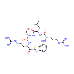 CC(C)C[C@H](NC(=O)[C@@H](N)CCCNC(=N)N)C(=O)N[C@@H](CO)C(=O)N[C@@H](CCCNC(=N)N)C(=O)c1nc2ccccc2s1 ZINC000299841313