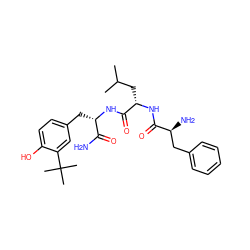 CC(C)C[C@H](NC(=O)[C@@H](N)Cc1ccccc1)C(=O)N[C@@H](Cc1ccc(O)c(C(C)(C)C)c1)C(N)=O ZINC000040976126