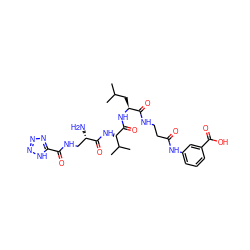 CC(C)C[C@H](NC(=O)[C@@H](NC(=O)[C@@H](N)CNC(=O)c1nnn[nH]1)C(C)C)C(=O)NCCC(=O)Nc1cccc(C(=O)O)c1 ZINC000066260235