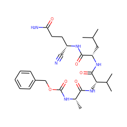 CC(C)C[C@H](NC(=O)[C@@H](NC(=O)[C@H](C)NC(=O)OCc1ccccc1)C(C)C)C(=O)N[C@H](C#N)CCC(N)=O ZINC000095595092