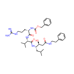 CC(C)C[C@H](NC(=O)[C@@H](NC(=O)[C@H](CCCNC(=N)N)NC(=O)OCc1ccccc1)C(C)C)[C@@H](O)CC(=O)NCCc1ccccc1 ZINC000653724729